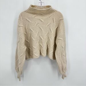 bohme Cropped Mockneck Balloon Sleeve Chunky Knit Sweater Ivory Size S